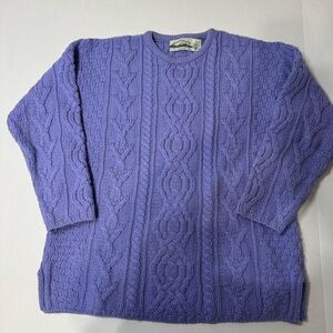 Aran Crafts Ireland 100% Merino Wool Cable Knit Sweater L Purple